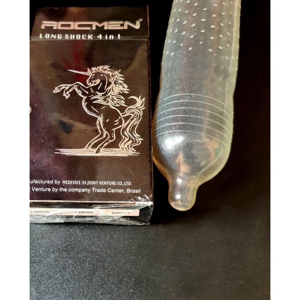 Bao cao su Rocmen Longshock Đen Gân gai Kéo dài Thời gian Chống Xuất tinh sớm (Hộp 12 cái)