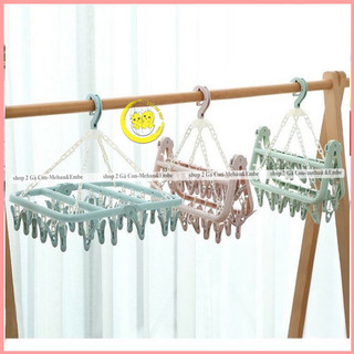 Móc chùm phơi đồ gấp gọn nhựa 32 kẹp,phơi quần áo mũ,khăn cho bé