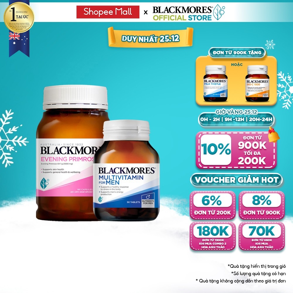 Combo Tinh Dầu Hoa Anh Thảo Blackmores Evening Primrose Oil 190v & Vitamin Tổng hợp Blackmores Multivitamin For Men 50v