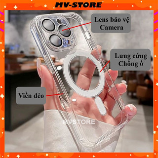 Ốp lưng trong suốt từ tính kèm Lens bảo vệ camera cho 15 14 13 Pro MAX 14 Plus 12 Pro MAX MVSTORE