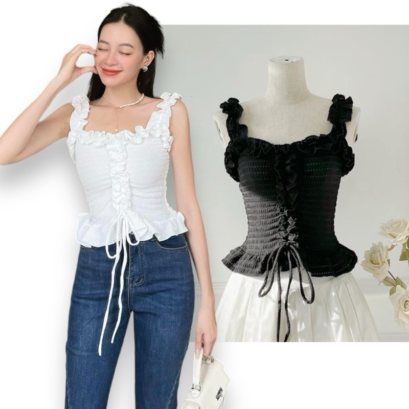 Áo 2 dây phối bèo ôm dáng ( Quận Tân Phú, Hoả tốc HCM )
