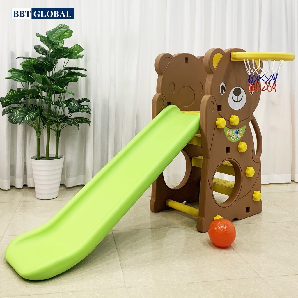 Cầu trượt Hàn Quốc cao cấp gấu Teddy có ném bóng rổ BBT Global CHD160