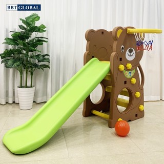Cầu trượt Hàn Quốc cao cấp gấu Teddy có ném bóng rổ BBT Global CHD160