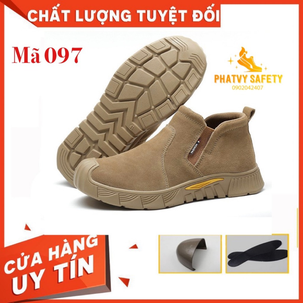 {Mũi Thép, Đế Kevlar} Giày Bảo Hộ Không Dây Chống Đinh, Chống Dập Ngón, Chống Trơn Trượt Bằng Da Bò Lộn, Giày Công Trình