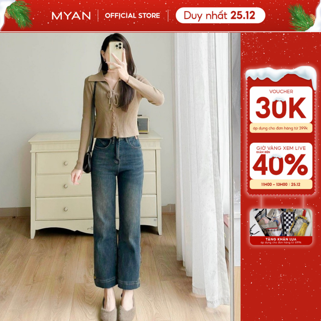 Quần Jean Ống Đứng Thiết Kế Khuy Gấu MYAN DESIGN Q102313