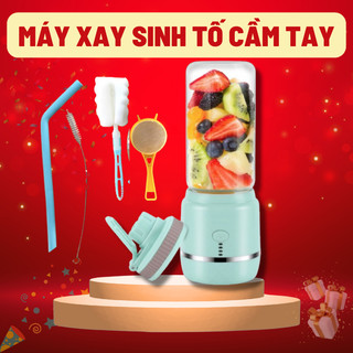 Máy Xay Sinh Tố Cầm Tay Mini 6 Lưỡi Dao Inox 304 Bình Thủy Tinh Chịu Nhiệt - Cốc Xay Sinh Tố Hoa Quả Ăn Dặm Cho Bé