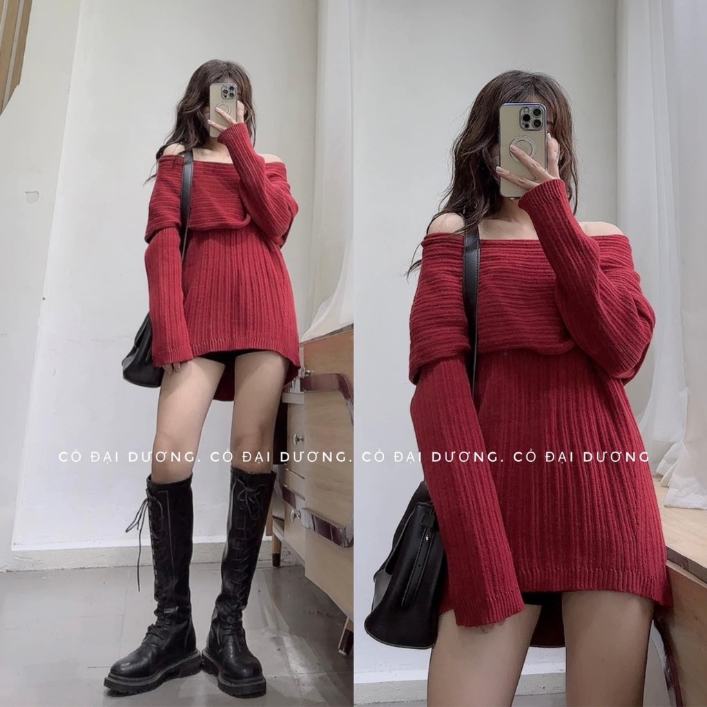 Áo Len Trễ Vai Tay Dài Hamina, Áo Len Cực Xinh Hàng Quảng Châu