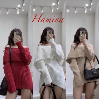 Áo len trễ vai tay dài hamina, áo len cực xinh hàng quảng châu
