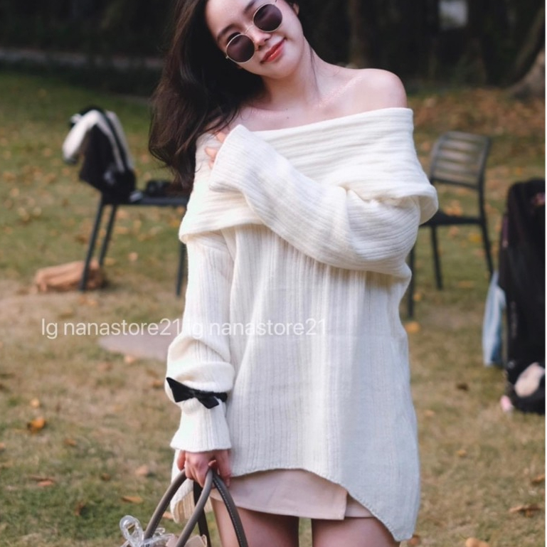 Áo Len Trễ Vai Tay Dài Hamina, Áo Len Cực Xinh Hàng Quảng Châu