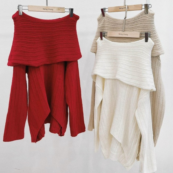 Áo Len Trễ Vai Tay Dài Hamina, Áo Len Cực Xinh Hàng Quảng Châu