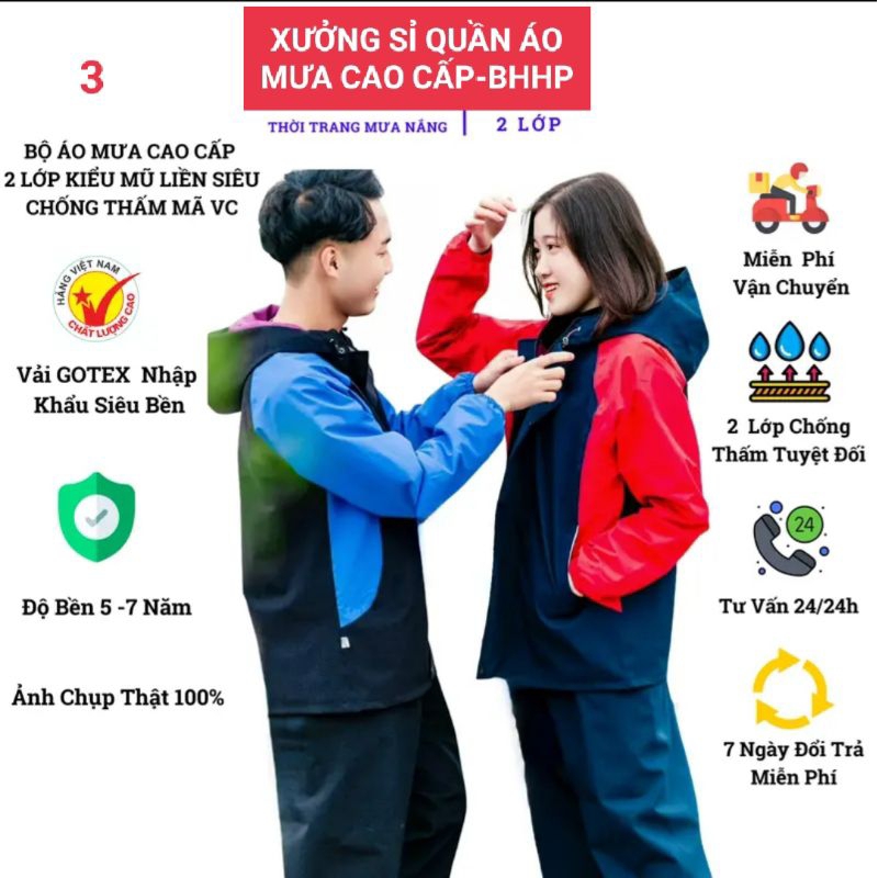 BỘ ÁO MƯA ĐI XE MÁY HAI LỚP THỜI TRANG CAO CẤP SIÊU NHẸ CHỐNG THẤM 2 LỚP MŨ LIỀN THÂN KIỂU DÁNG HÀN QUỐC mã 1
