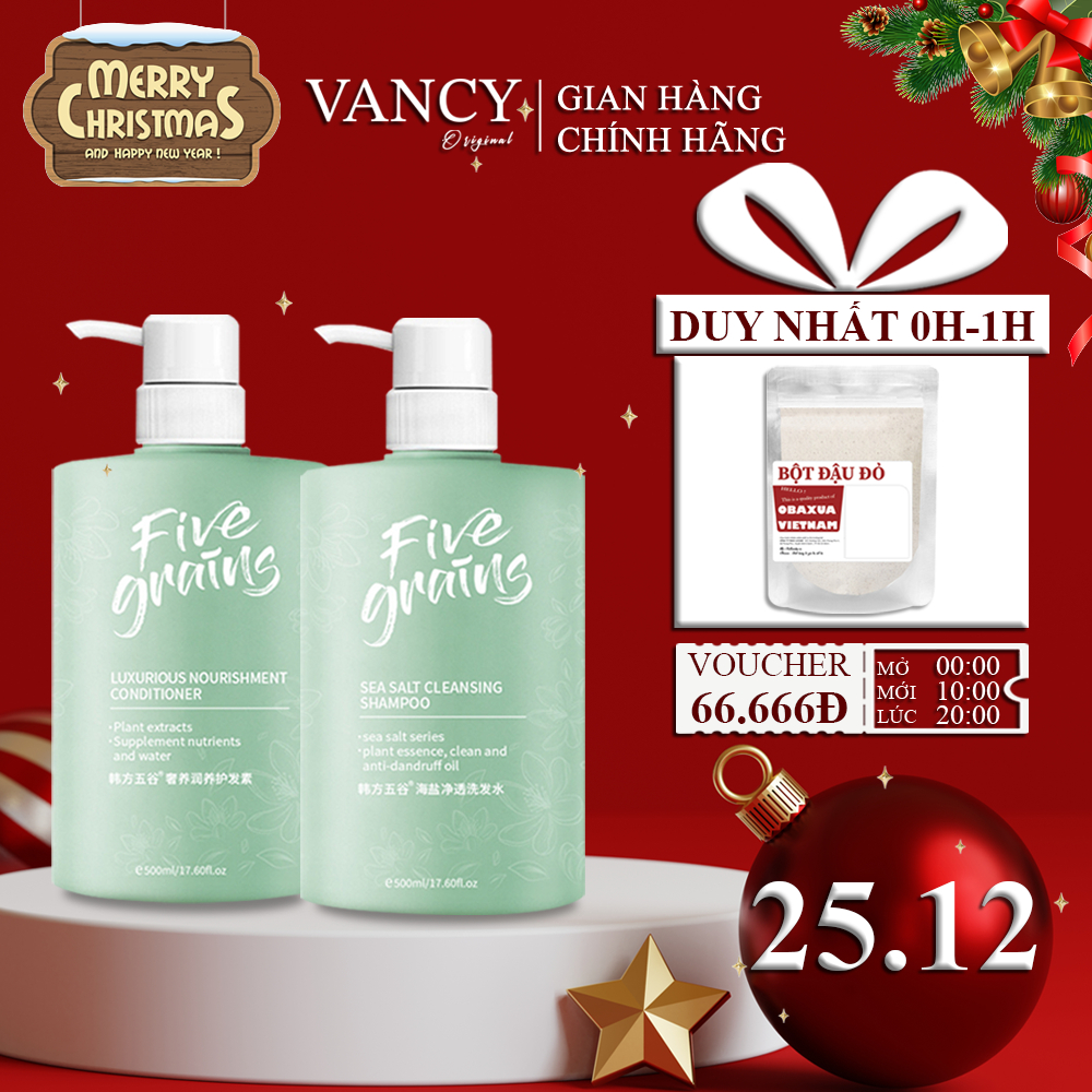 Combo Dầu Gội, Dầu Xả Nước Hoa Muối Biển Five Grains Giảm Bết Tóc, Kích Thích Mọc Tóc Dung Tích 500ml, VANCY