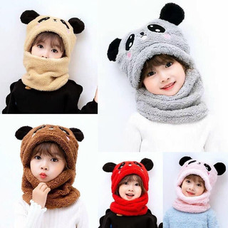 Mũ tai gấu liền khăn cổ ấm áp cho bé