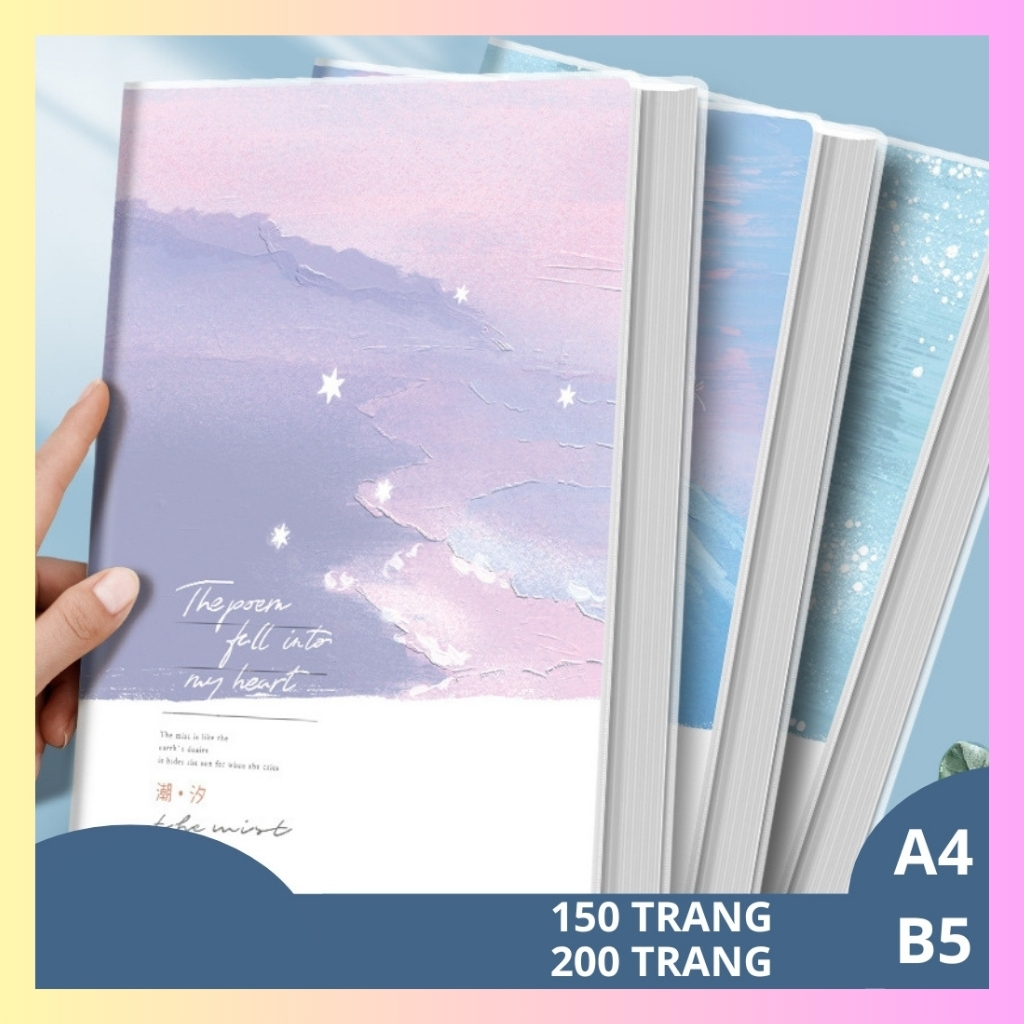 Sổ Tay Ghi Chép B5 150 tờ / 300 trang và A4 200 tờ / 400 trang Bìa Da Chống Thấm Nước