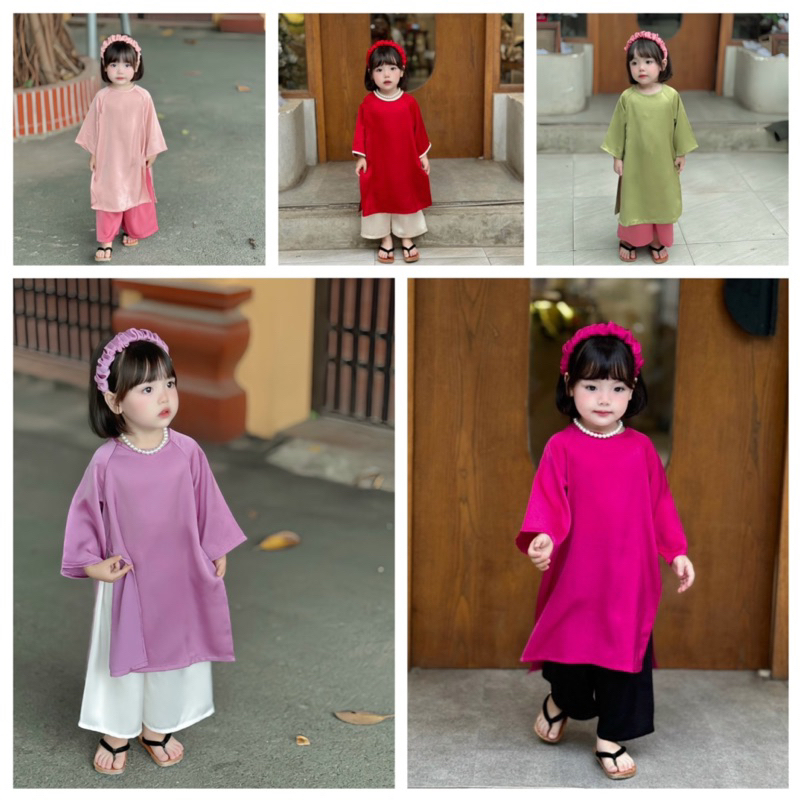 Set áo dài lụa cách tân 5 màu kèm xược nhún ADLT cho bé gái