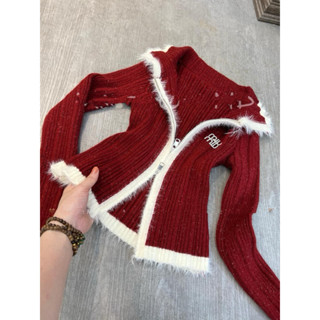 Áo Len Kim Sa Kéo Khoá Viền Lông Cài Tag Miu ( video ảnh thật HAPU STORE )