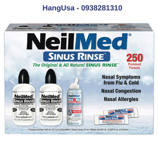 Bộ Nước Rửa Mũi NeilMed Sinus Rinse - 1 xịt & 2 Bình & 250 gói muối-Xuất xứ Mỹ {Date 2026}