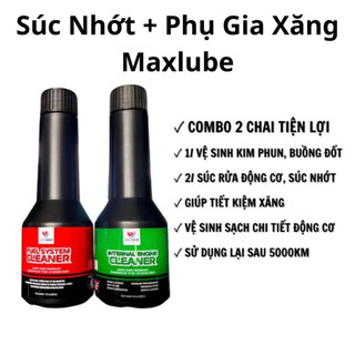 Combo 2 chai phụ gia xăng vệ sinh kim phun buồng đốt maxlube + súc rửa động cơ, súc nhớt