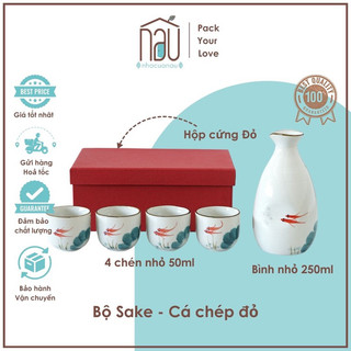 Bộ ấm chén bình trà sứ họa tiết Cá Chép đỏ đẹp xuất sắc, thiết kế theo phong cách Nhật sẵn có tại Nhà của Nâu