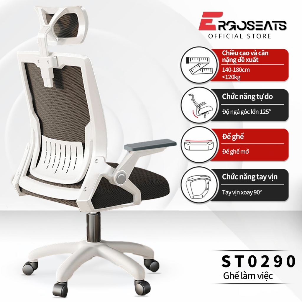 Ghế Văn Phòng Chân Xoay, Ghế Công Thái HọcGhế Chân Xoay Văn Phòng Làm Việc Tay Cầm Nâng Hạ Cao Cấp
