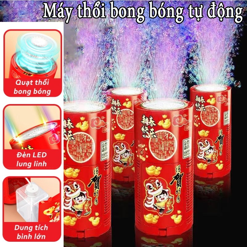 Máy Thổi Bong Bóng Tự Động Có Đèn Led Kèm Nhạc Loa Bắn Bong Bóng Pháo Hoa Trang Trí Vui Nhộn Đón Tết,Đồ chơi cho trẻ em