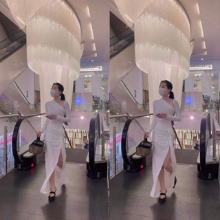 Đầm body nhúng eo xẻ tà đính hoa
