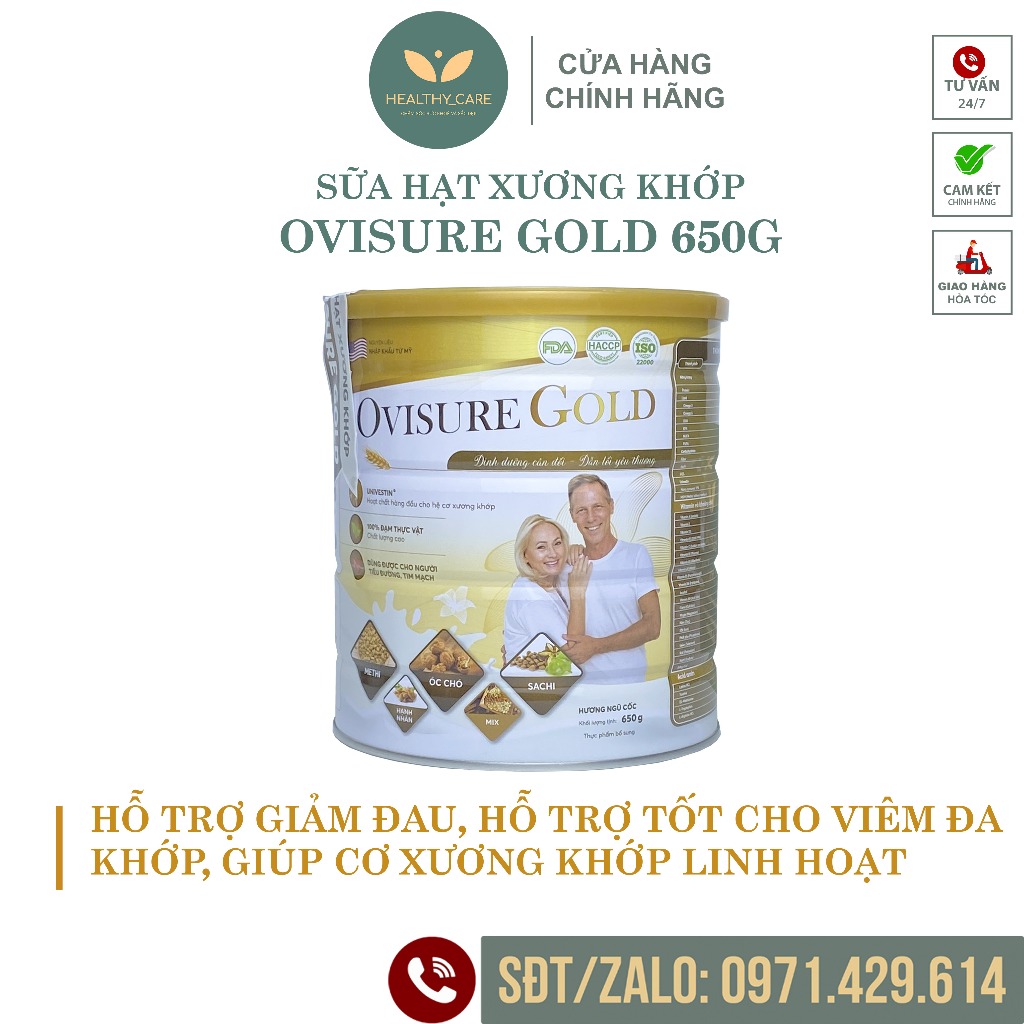 (Cam Kết Chính Hãng) Sữa hạt xương khớp Ovisure Gold Mẫu Mới 2 Tem 650g - Giúp xương khớp dẻo dai, l