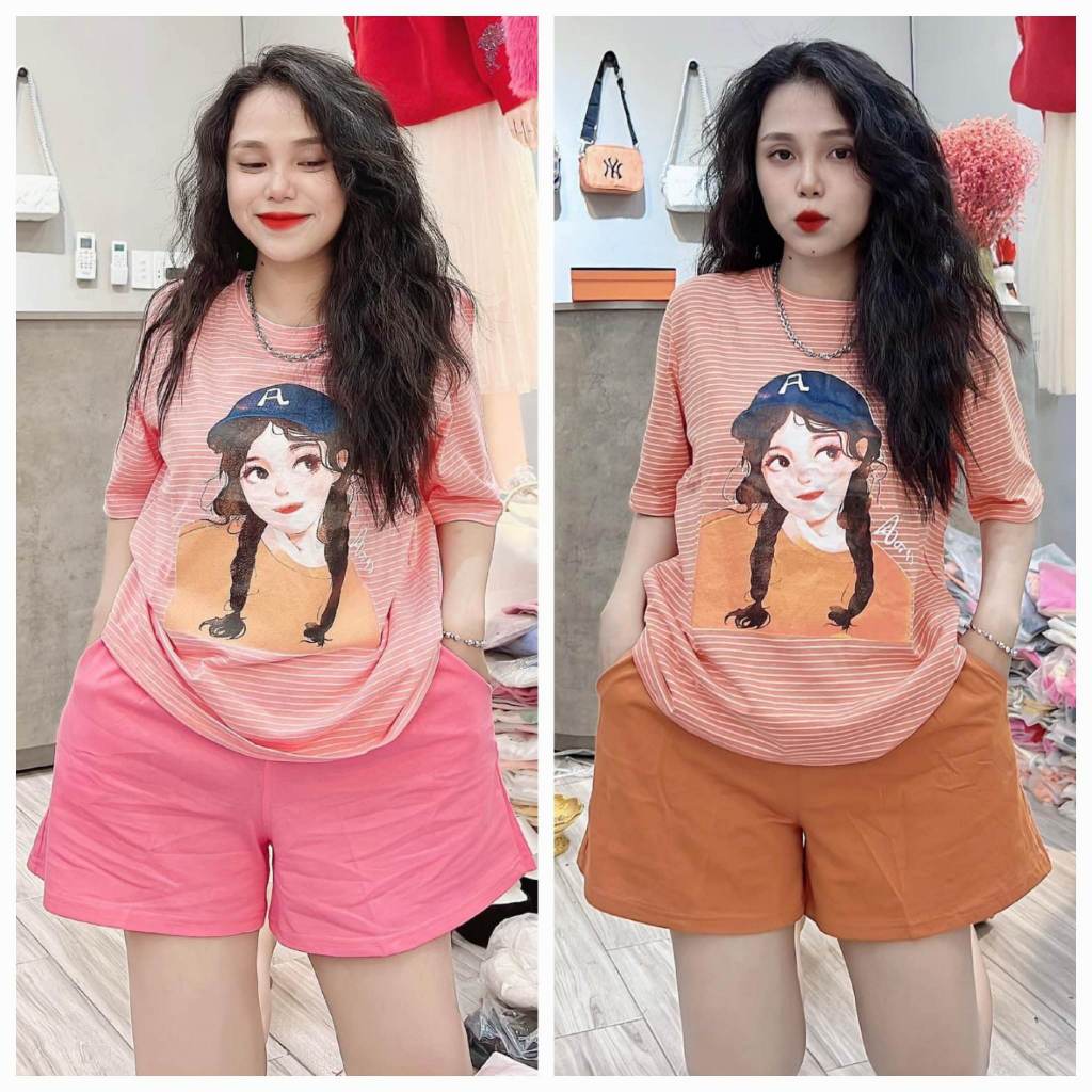 Đồ bộ nữ, set đồ bộ quần đùi ống rộng có túi và áo ngắn tay form rộng cô gái vải thun cotton, đồ mặc ở nhà nữ