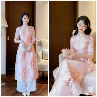 Áo dài Tết cách tân chất liệu gấm in4 tà tay lỡ cổ Áo Dài Nữ dự tiệc cưới hỏi lễ tết đẹp