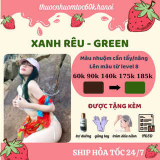 [Nâng/Tẩy] Thuốc nhuộm tóc màu Xanh Rêu, Green tặng kèm mũ chụp, oxy trợ dưỡng găng tay