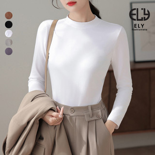 Áo thun nữ tay dài giữ nhiệt lót lông cổ cao 3 phân trơn áo phông chất tăm dẻo lót nỉ cao cấp co giãn chuẩn from ELY281