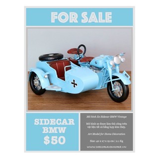 Mô hình xe sidecar 3 bánh vintage cổ décor - mô hình xe handmade