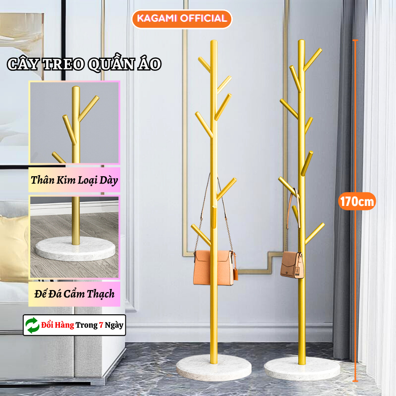 Cây Treo Quần Áo Đa Năng Kagami 8 Móc Chắc Chắn Bền Bỉ Đế Đá Cẩm Thạch Decor Siêu Xinh