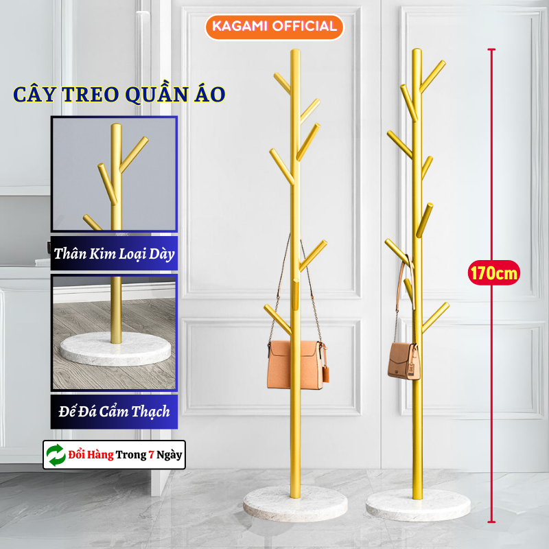 Cây Treo Quần Áo Kagami 8 Móc Kim Loại Chắc Chắn Đế Đá Cẩm Thạch Decor Sang Xịn Tích Hợp Khung Treo Đồ