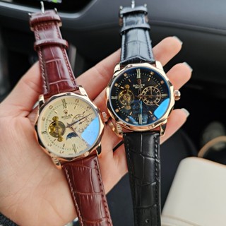 Đồng hồ cơ nam tự động automatic dây da Rolex, mặt kính tráng Sapphire size 40mm