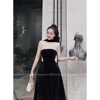 ĐẦM MAXI NHUNG CÚP NGỰC CHOÀNG CỔ - HÀNG THIẾT KẾ