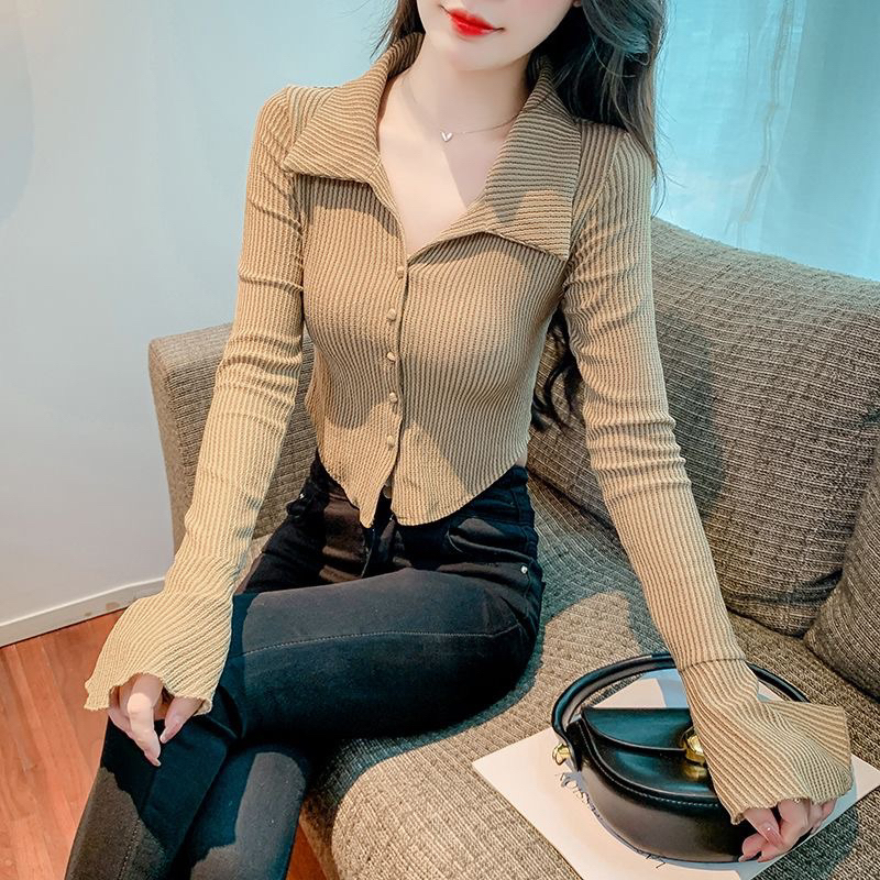 Áo len gân kiểu cổ bẻ/Áo kiểu công sở hàng QCCC
