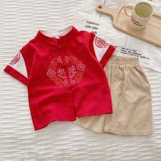  Bộ Đồ Tết Cho Bé Chữ Thọ Bộ Đũi Cho Bé Trai Bé Gái từ 7 đến 27kg SUMO KIDS 