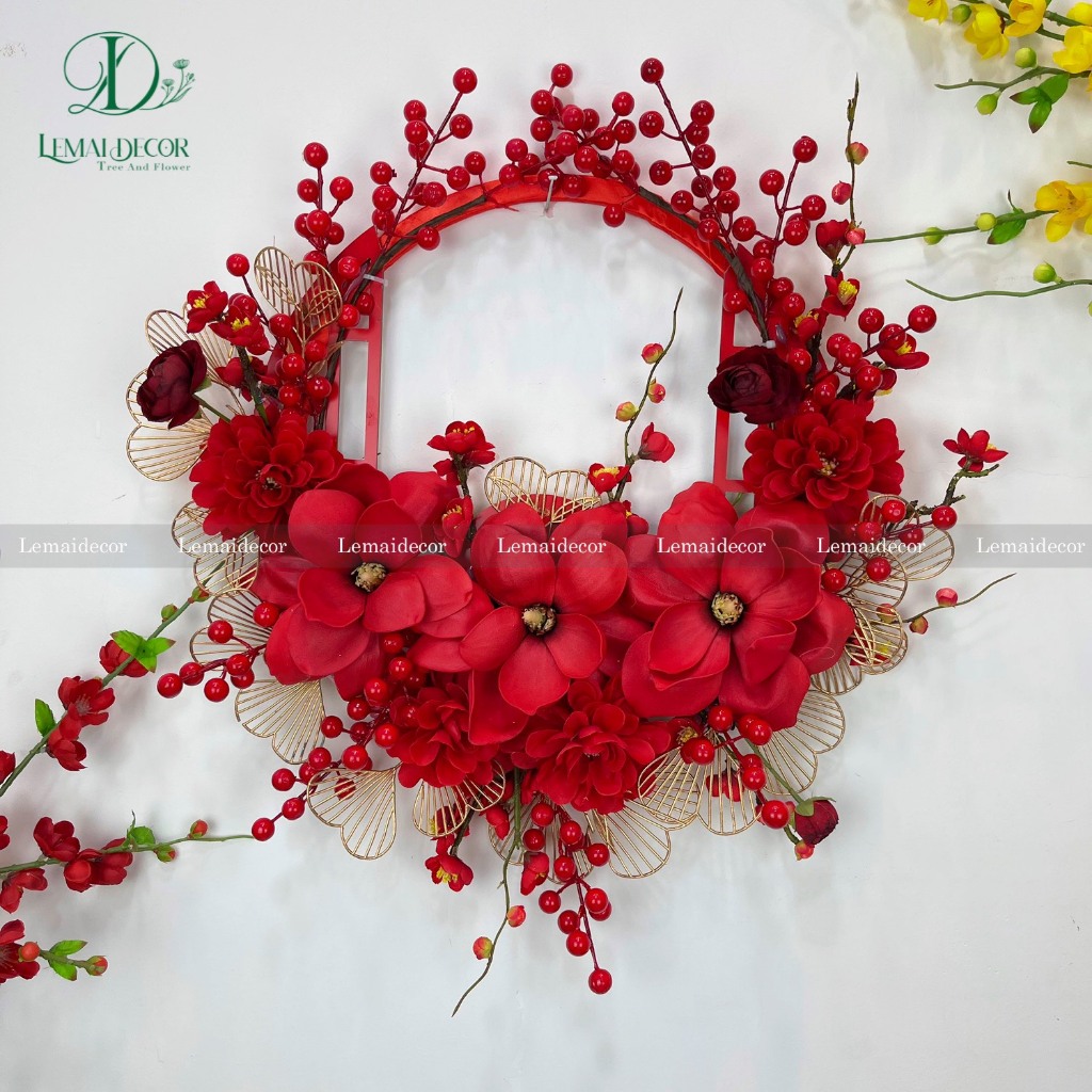 Vòng khung treo cửa trang trí Tết 2024 , decor nhà và văn phòng, mẹt hoa trang trí