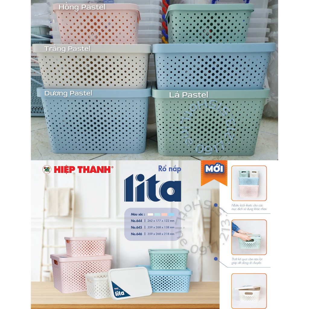 Rổ Nhựa Có Nắp Màu Pastel Nhiều Size