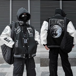 Áo khoác bomber nam varsity jacket nữ form rộng bóng chày tay da oversize chất dạ ép lót dù unisex O.F.F White Gin Stor