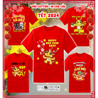 Áo thun gia đình tết 2024 giáp thìn, áo thun tết unisex 2024 năm con rồng, vải dày mịn mát,Có size Bé, 145 mẫu áo