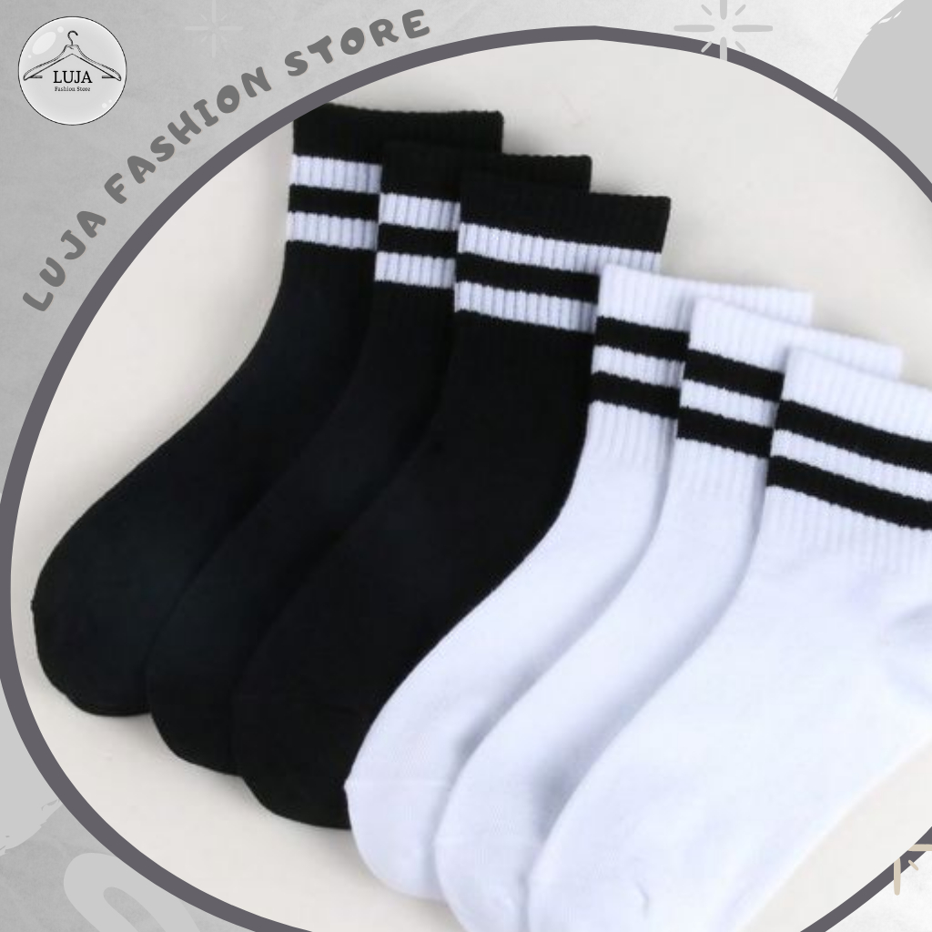Tất Cố Ngắn Nam Nữ Kẻ Sọc 2 Màu Đen Trắng Cotton Hàn Quốc