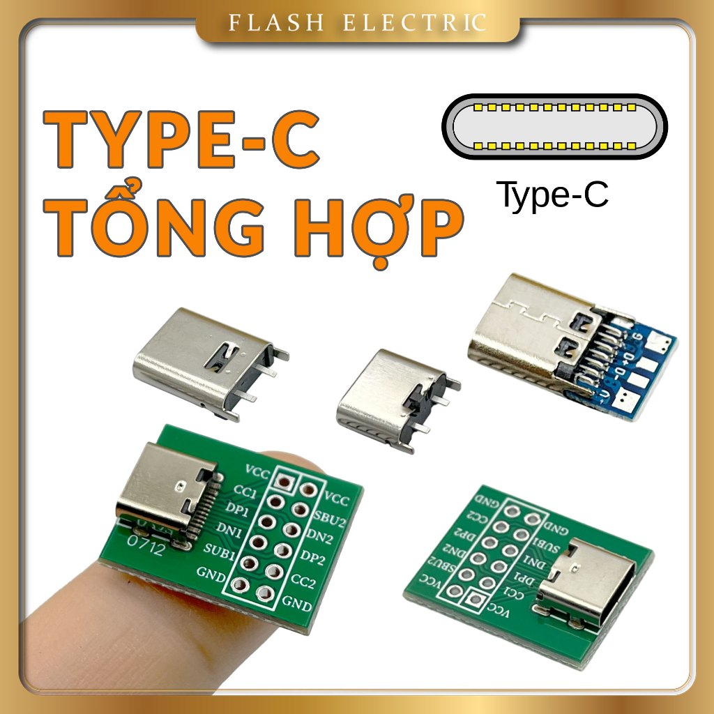 USB TYPE-C ra chân, ổ cắm cái tổng hợp 6.5H || 10.0H || PCB 4 chân || PCB 12 chân