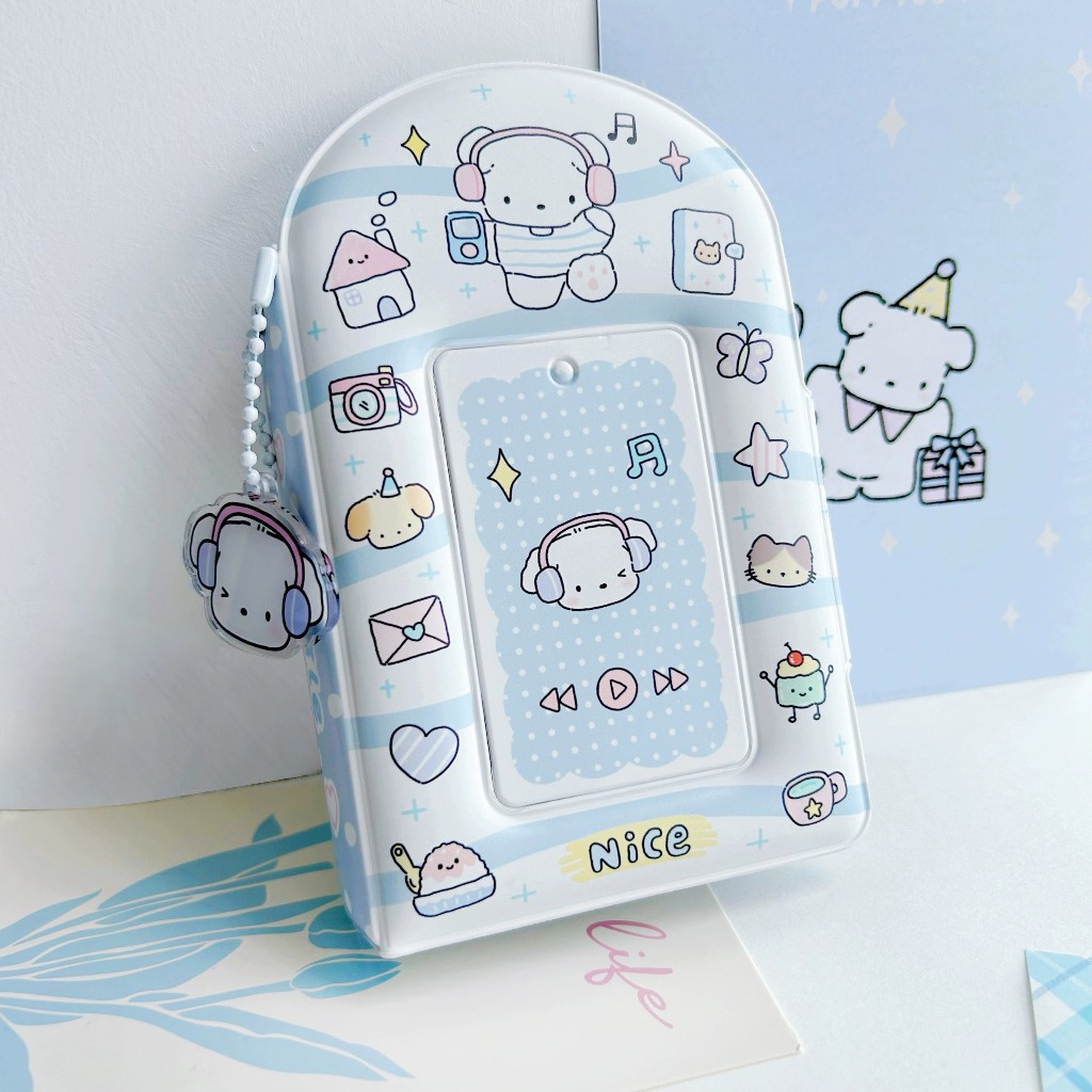 Holder Collect Book "Pufftoo" Kèm Keyring - Collect Book 1 Ô Có Nút Gài Sheet PVC Dày Dặn Style Hàn 