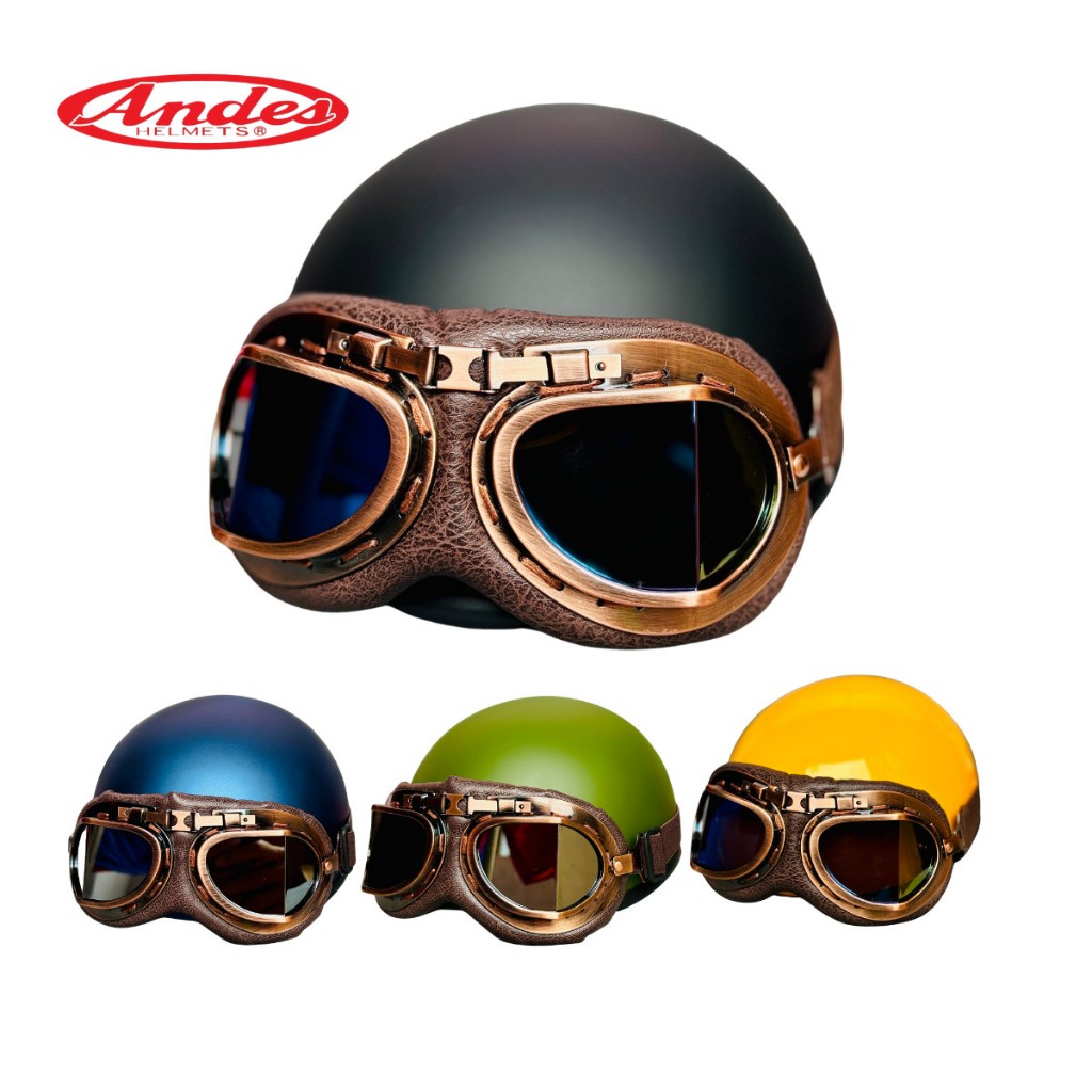 Mũ bảo hiểm nửa đầu Andes Haly kèm kính phi công viền đồng dành cho nam nữ đi xe máy