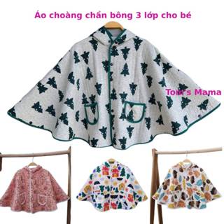  Áo choàng cho bé mùa thu đông  vải chần bông 3 lớp dày vừa áo giữ nhiệt giữ ấm mang đi đường chắn gió tốt 