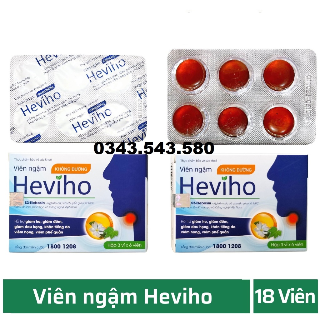 Viên ngậm Heviho hộp 18 viên - Hỗ trợ giảm ho, giảm đờm, giảm đau họng, khản tiếng do viêm họng, viêm phế quản