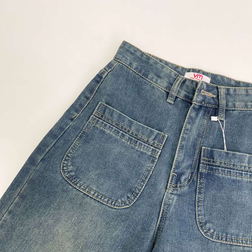 Quần jean denim nữ VMSTYLE ống rộng cạp cao trơn 2 túi hộp trước kiểu basic đi học, đi làm, đi chơi - QJR00172