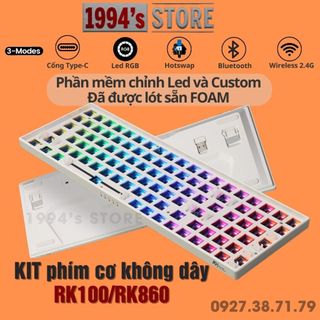 Kit bàn phím cơ rk100 rk860 led rgb - đã lót foam - bluetooth 5.0 | wireless 2.4g | dây type c - phần mềm custom